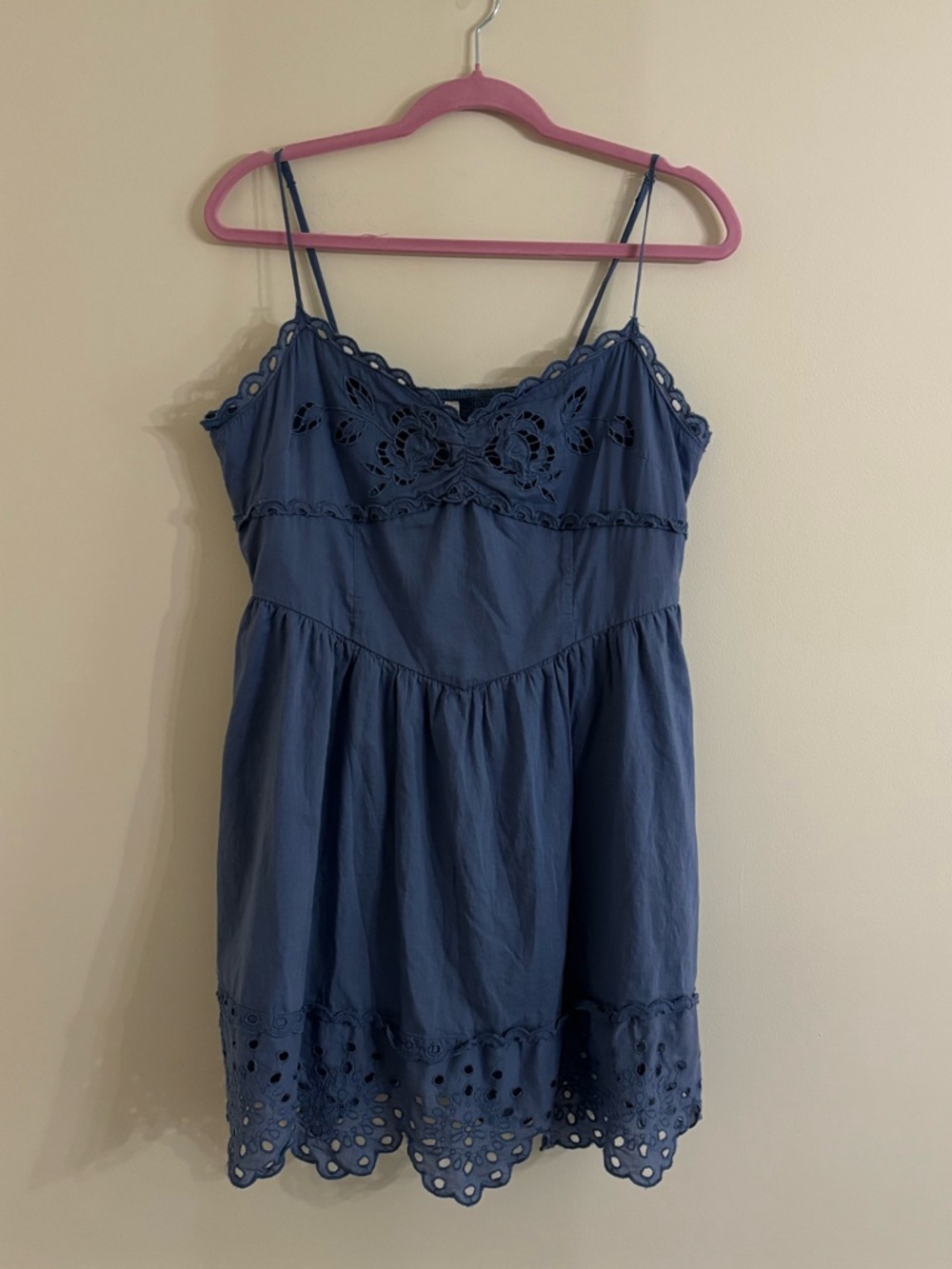 American Eagle Outfitters Blue Cotton Babydoll Eyelet Sundress Size L